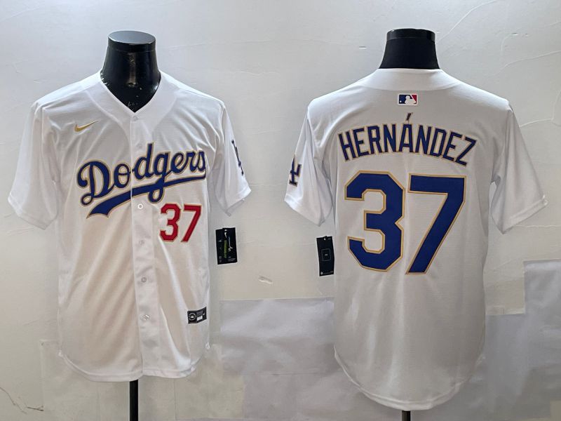 Men Los Angeles Dodgers 37 Hernandez White Gold Game 2025 Nike MLB Jersey style 1
